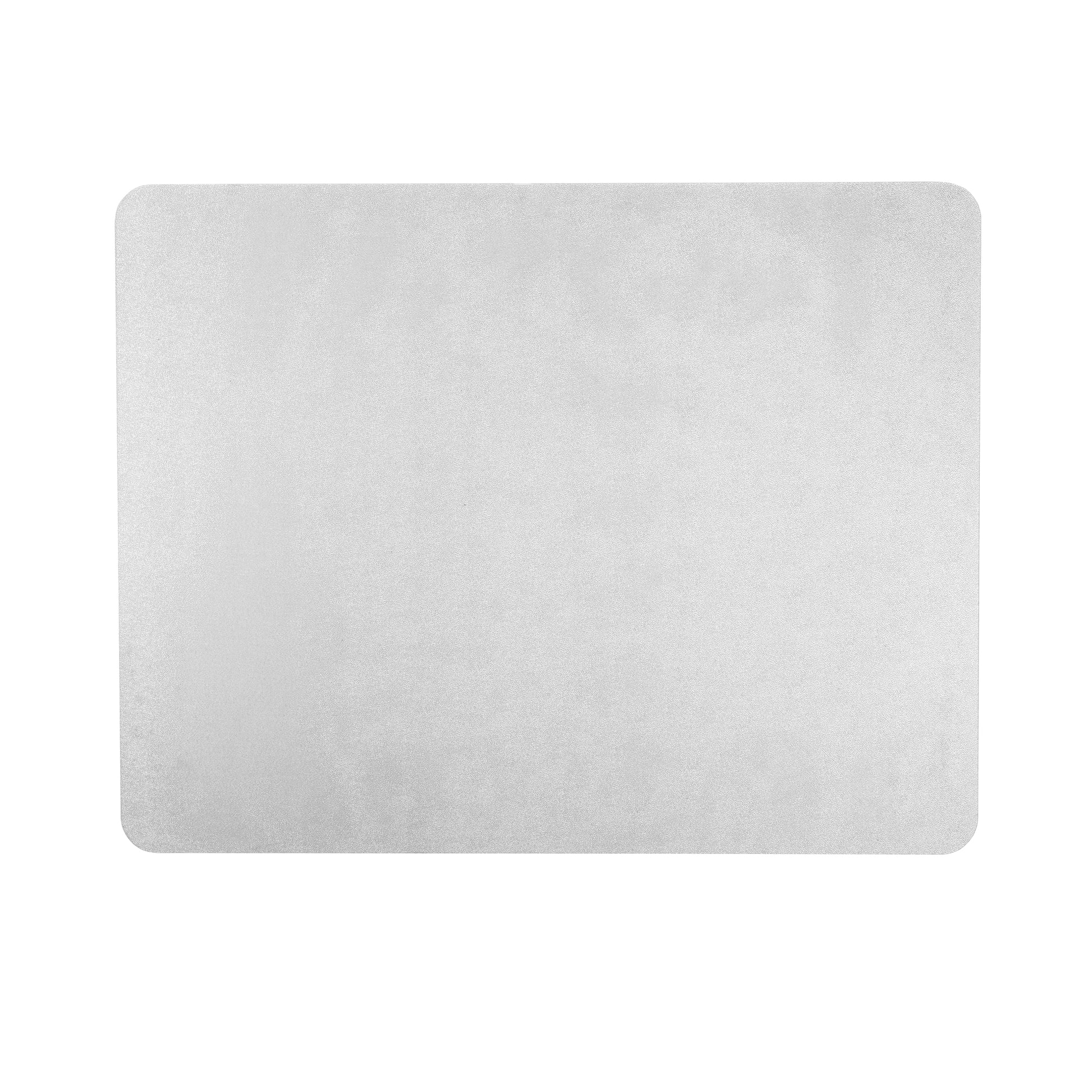 A clear rectangular polycarbonate chair mat designed for use on hard floors.