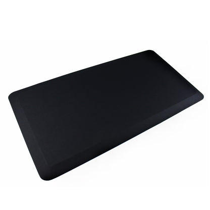 Ergonomic black rectangular comfort mat by Hometex Solutions designed to reduce fatigue, shown on a plain white background