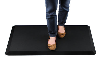 Ergonomic comfort mat from Hometex Solutions in full view with a woman's feet in brown pumps standing on it