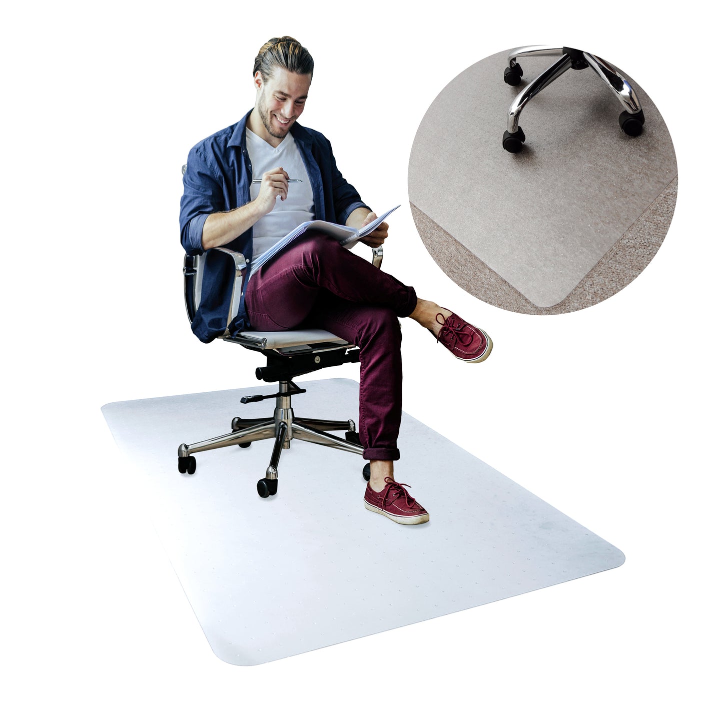 Hometex Solutions Premium Polycarbonate Chair Mat for Deep Pile Carpets - Rectangular